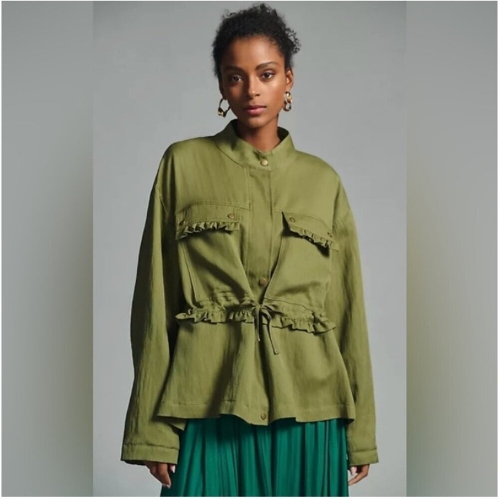 Anthropologie Moss Green Oversized Drawstring Utility Jacket